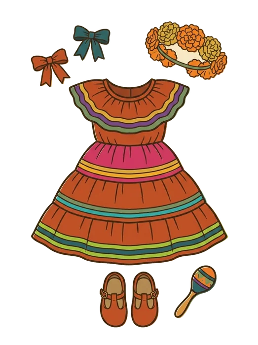 A colourful Mexican-inspired fiesta outfit laid out