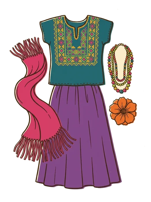 A colourful Mexican-inspired fiesta outfit laid out