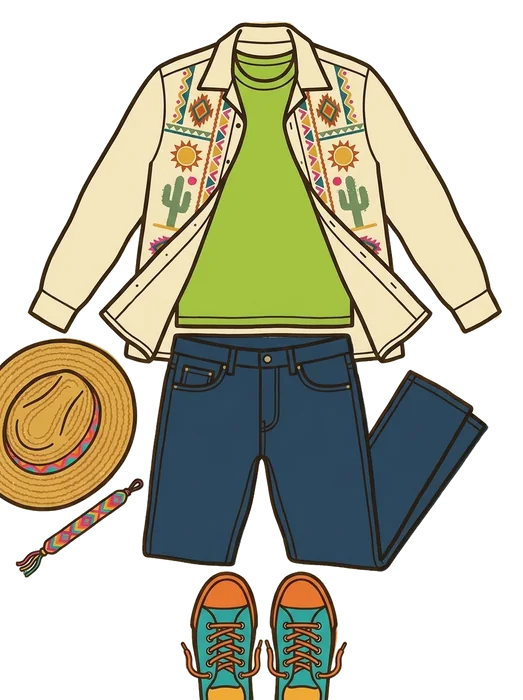 A colourful Mexican-inspired fiesta outfit laid out